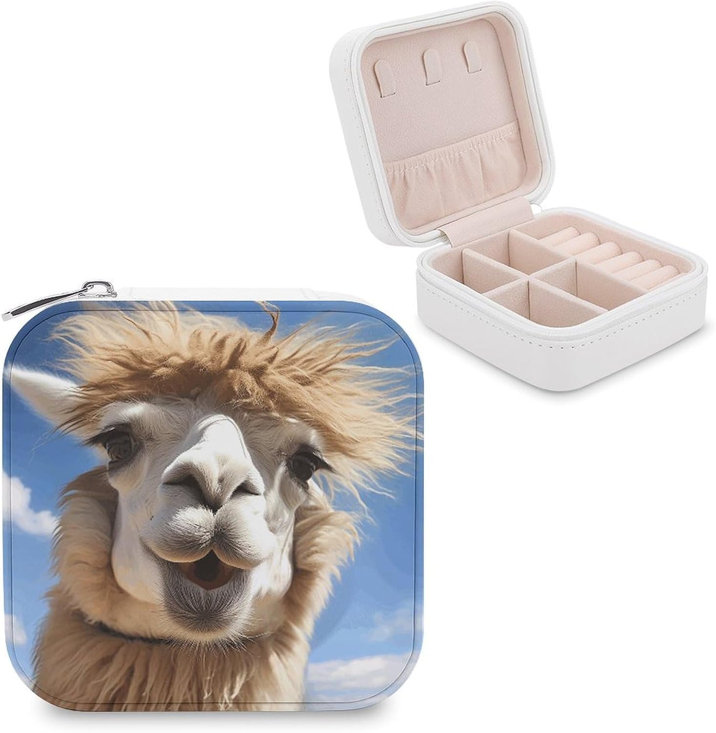 Funny Alpaca Llama Jewelry Box PU Leather Jewelry Organizer with Zipper Necklace Storage Boxes for Mothers Gifts Large-Capacity Jewelry Holder for Earrings Rings
