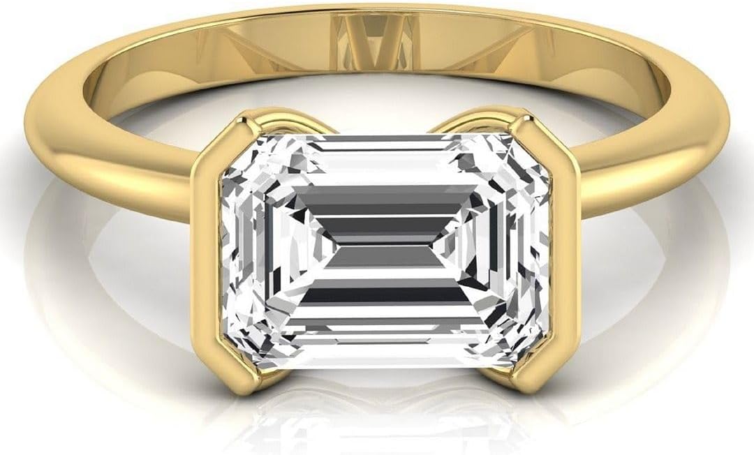 IGI Certified 3 Carat Emerald Lab Grown Diamond (G, VS1) 14K Gold Womens Half Bezel Set Solitaire Engagement Ring