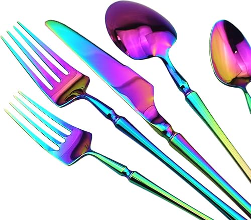 Miniatura 26 de Gugrida Juego de cubiertos negros de 20 piezas de acero inoxidable 304, cubertería de lujo pulido con espejo, apto para lavavajillas, servicio para 4