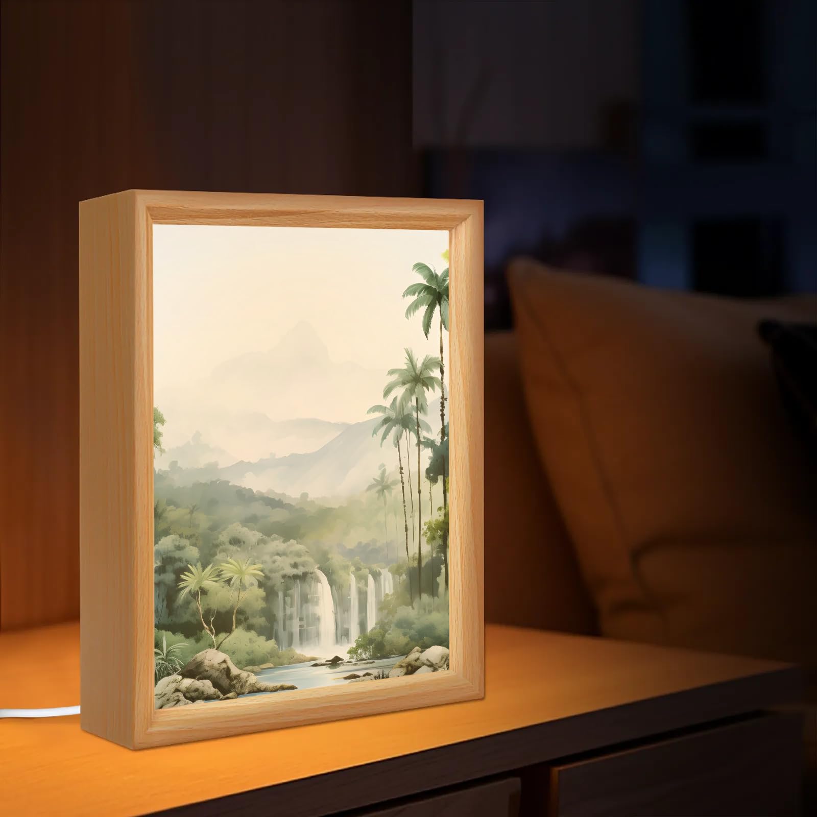 Light Up Painting, Watercolor Forest Wall Art Picture Light Dreamy Forest Light Up Desktop Art Decor, 10 Brightness, USB Powered, 3 Lighting Modes, Anxiety Relief Gift for Bedroom Home - Without Frame