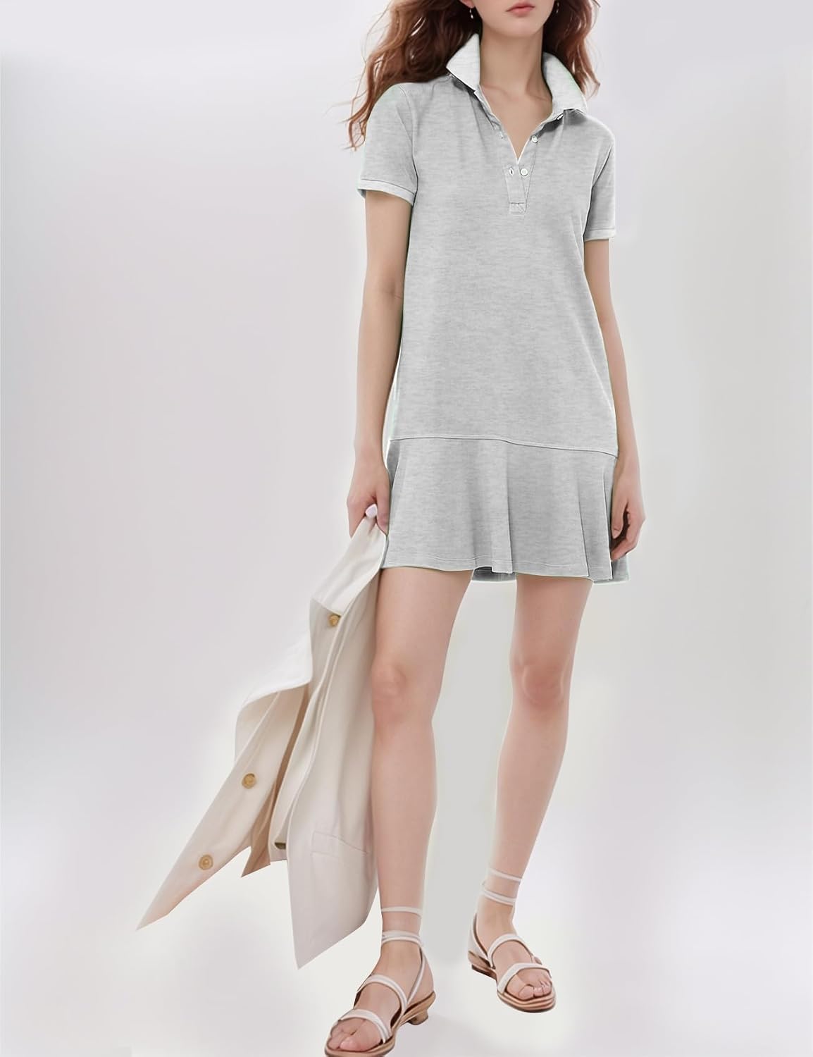 Flygo Womens Polo Dress Collared Short Sleeve Ruffle Golf Tennis T Shirt Sports Workout Mini Summer Dresses Tunic Pique