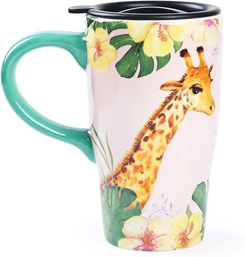 Miniatura 3 de Taza de café de cerámica,Taza de viaje con tapa,Taza de leche hecha a mano 16oz-Jirafa