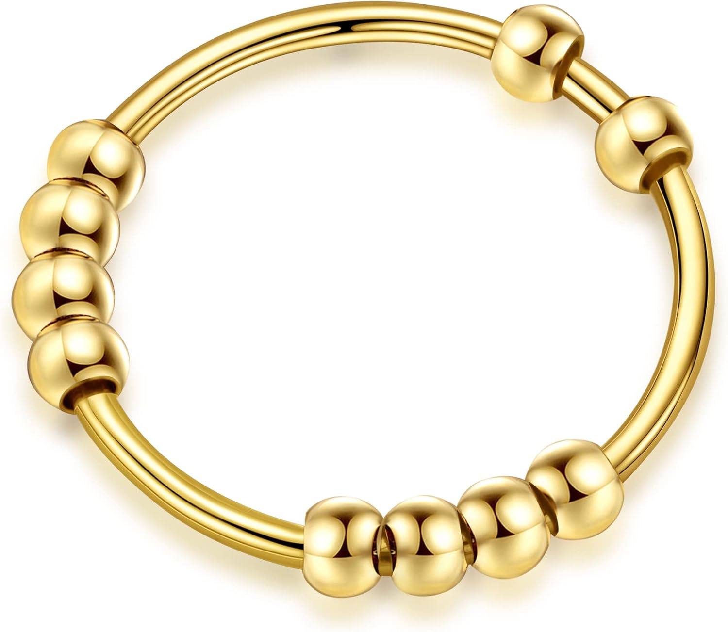 Ursilver S925 Sterling Silver Spinner Ring for Women, Anxiety Ring, Stress Relieving Ring with Beads, Fidget Ring, Silver, Unisex Jewelry