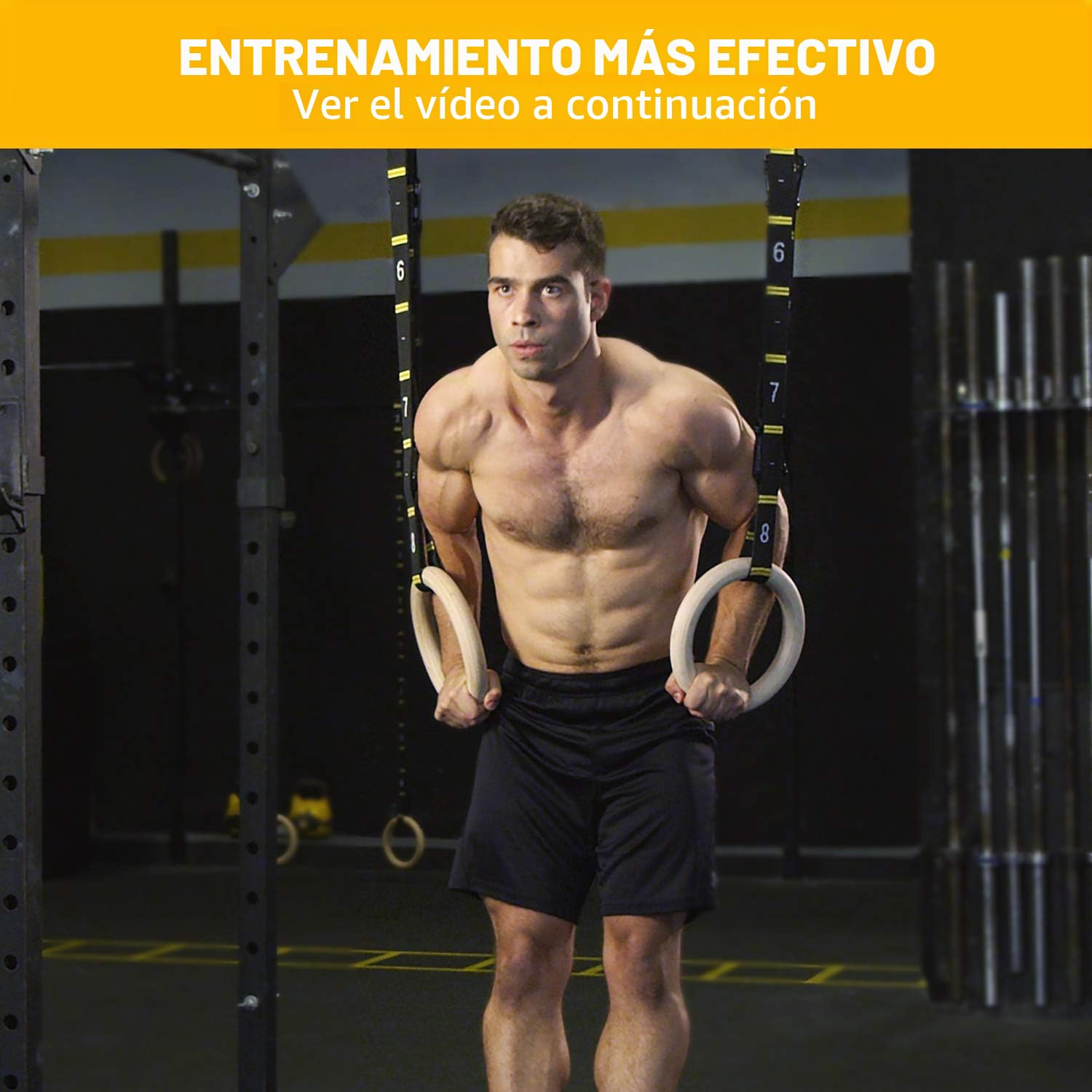 Anillos de Gimnasia de Madera Double Circle con Correas de Ajuste Rápido y Guía de Videos
