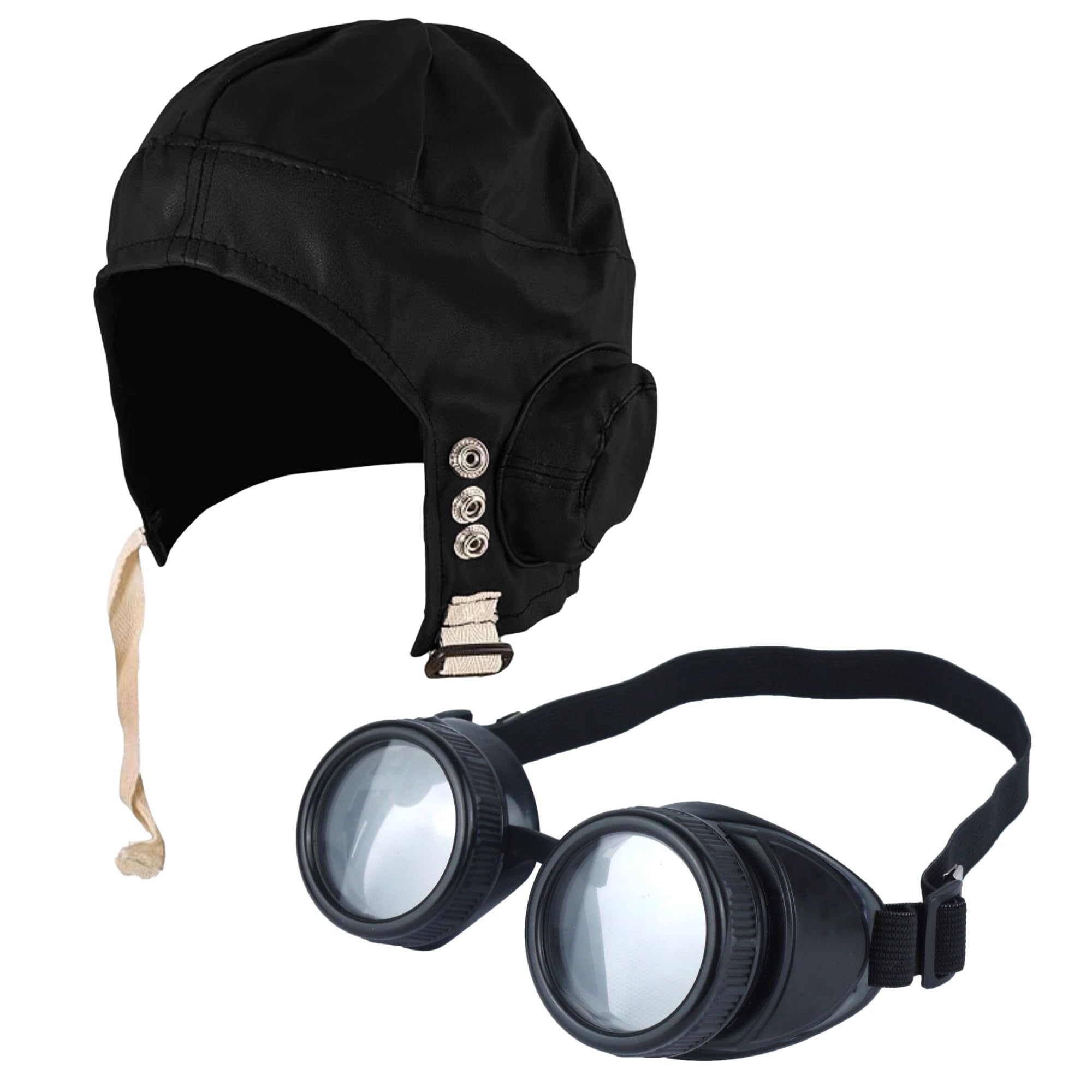 FNA FASHIONS® Black Biggles Hat Pilot Goggles Frame Aviator Grandpa's Great Escape Fancy Dress Kit (Black Biggles Hat + Black Glasses Set) - Image 2