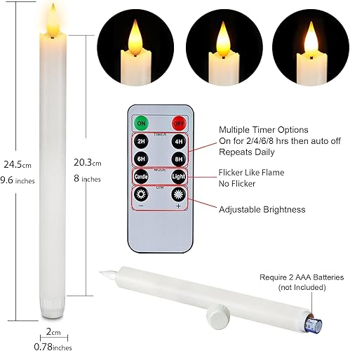 Miniatura 6 de Homemory 2 velas cónicas blancas sin llama con control remoto y temporizador cera real hecha de 96 pulgadas funciona con pilas velas cónicas LED con