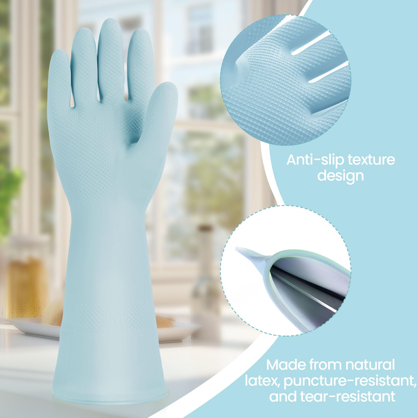 2 Pairs Reusable Rubber Cleaning Gloves, Waterproof & Durable Latex Dishwashing Gloves for Kitchen, Bathroom & Household Cleaning, Flexible & Long-Lasting with Non-Slip(Medium)