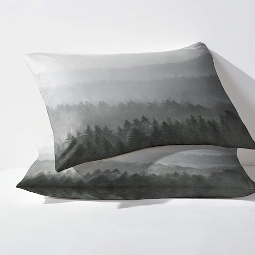 Miniatura 3 de Misty Forest Sábanas tamaño California King, sábanas de árbol natural, sábanas y fundas de almohada estampadas de 4 piezas, sábana bajera ajustable
