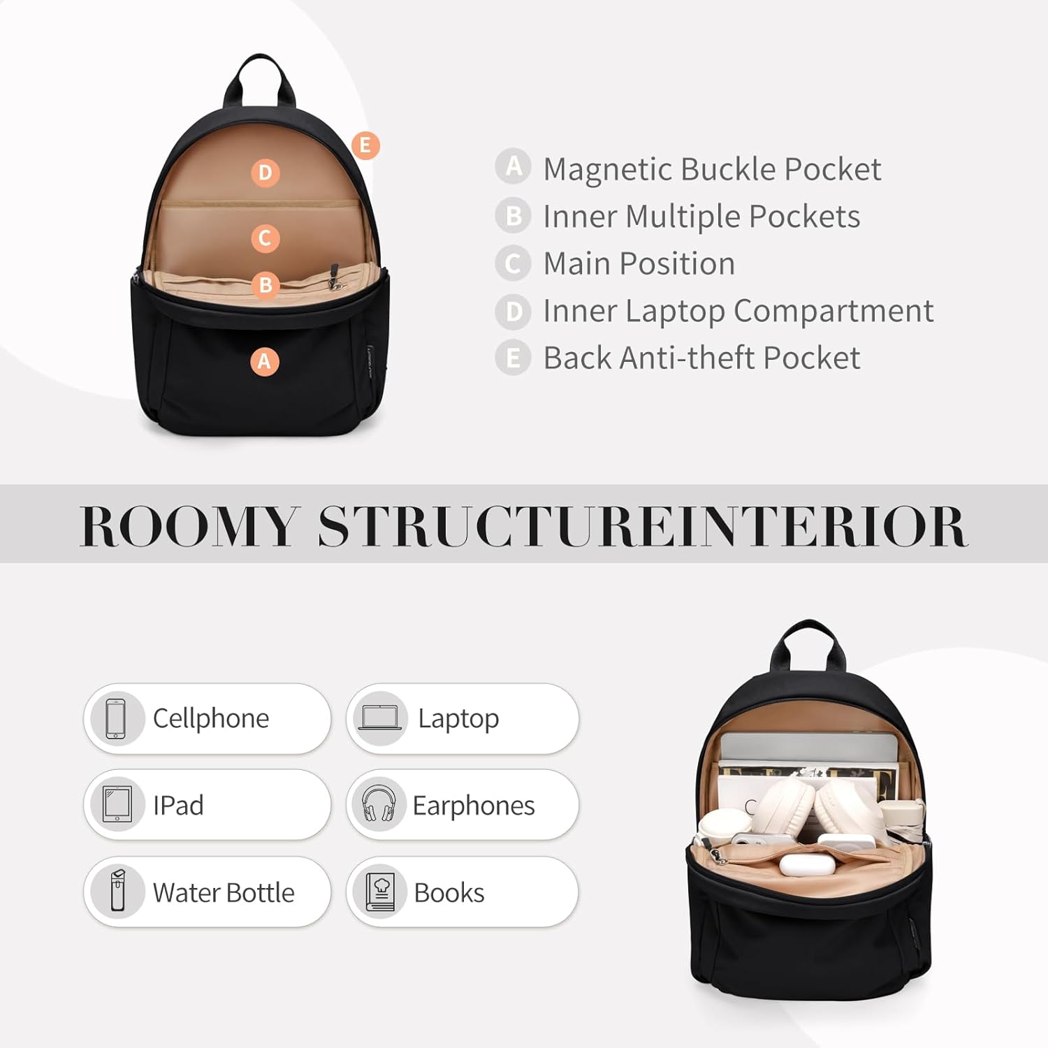 Mini Backpack for Women Fashion Small Backpack Purse Lightweight Daypack for Work Trave Daily,Black - Image 6