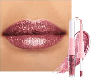 Kaely 2-in-1 Mauve Metallic Lipstick & Lip Liner - Shimmer Glitter Lip Gloss Stain, 24HR Waterproof Smudge-Proof, Vegan Cruelty-Free