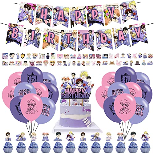 Ouran High School Host Club Party Supplies,Ouran High School Host Club Theme Party Decorations Include Ouran High School Host Club Party Supplies banner ,12Pcs Cupcake Toppers,18 Pcs Balloons,50Pcs Ouran High School Host Club Party Supplies