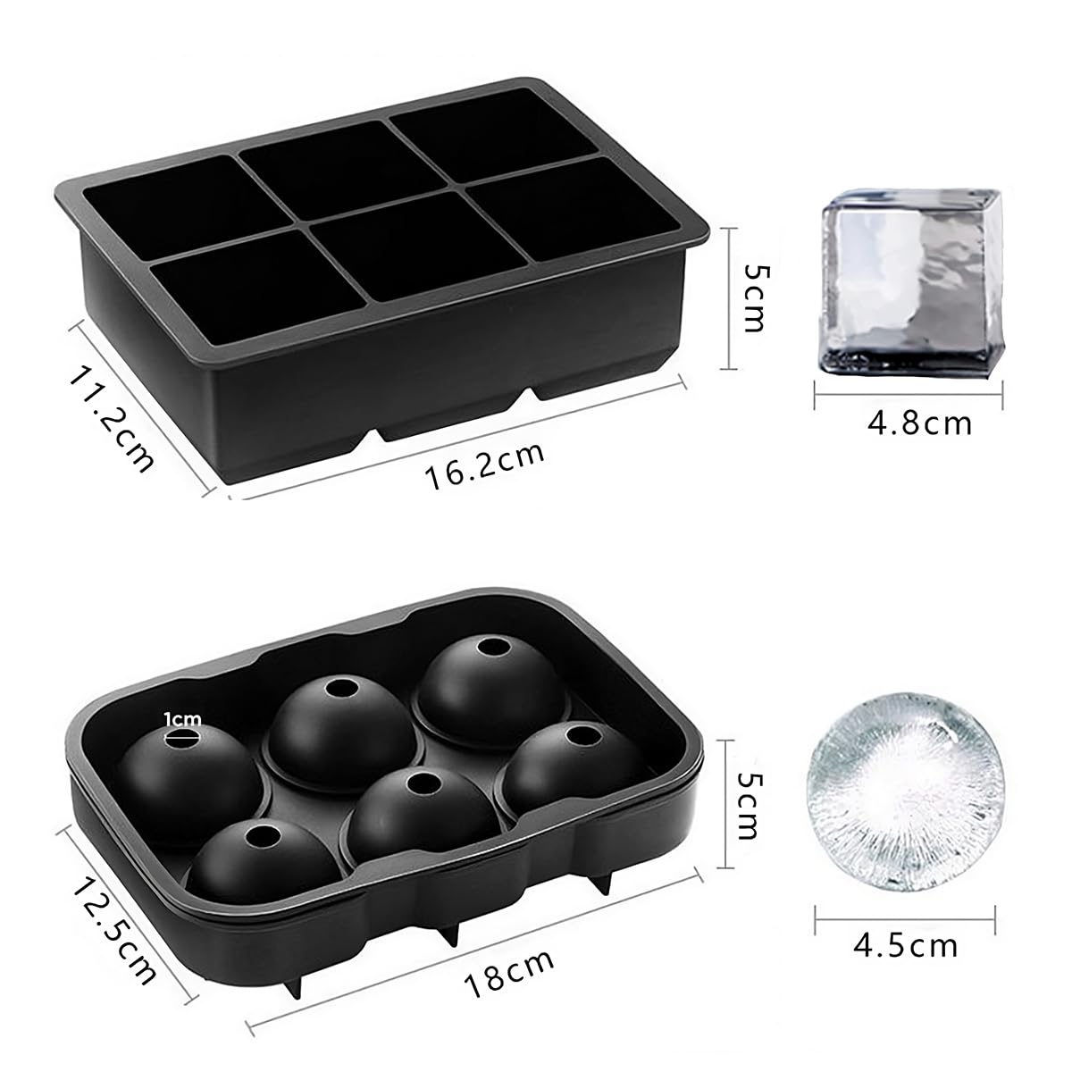 Eiswürfelformen, 2 Stück, große Eiswürfelformen, große Eiswürfel leicht zu entfernen, große Eiswürfelform für Gefrierschrank, 6 Gitter große Eiswürfelform für Cocktail und Whiskey, große Eiswürfelform