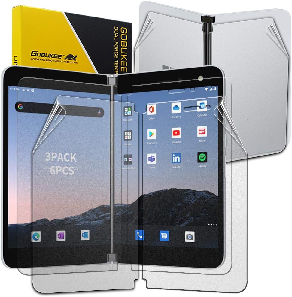 GOBUKEE [3PACK 6PCS] [Matte]+[Clear]+[Back Protector] MS Surface Duo PET Film Screen Protector Matte + Clear Film protector with Back Film [Perfect Fit] for Microsoft SurfaceDuo
