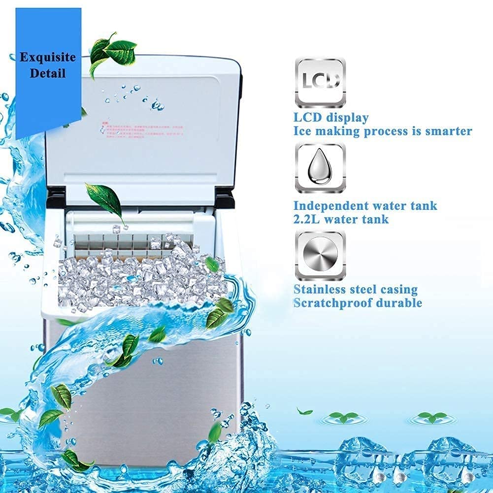 Ice Cube Maker Countertop Machine Up to 25 KG/Day with LCD Display, Compact Electric Portable Ice Machine for Parties, RV, Camping Vacations