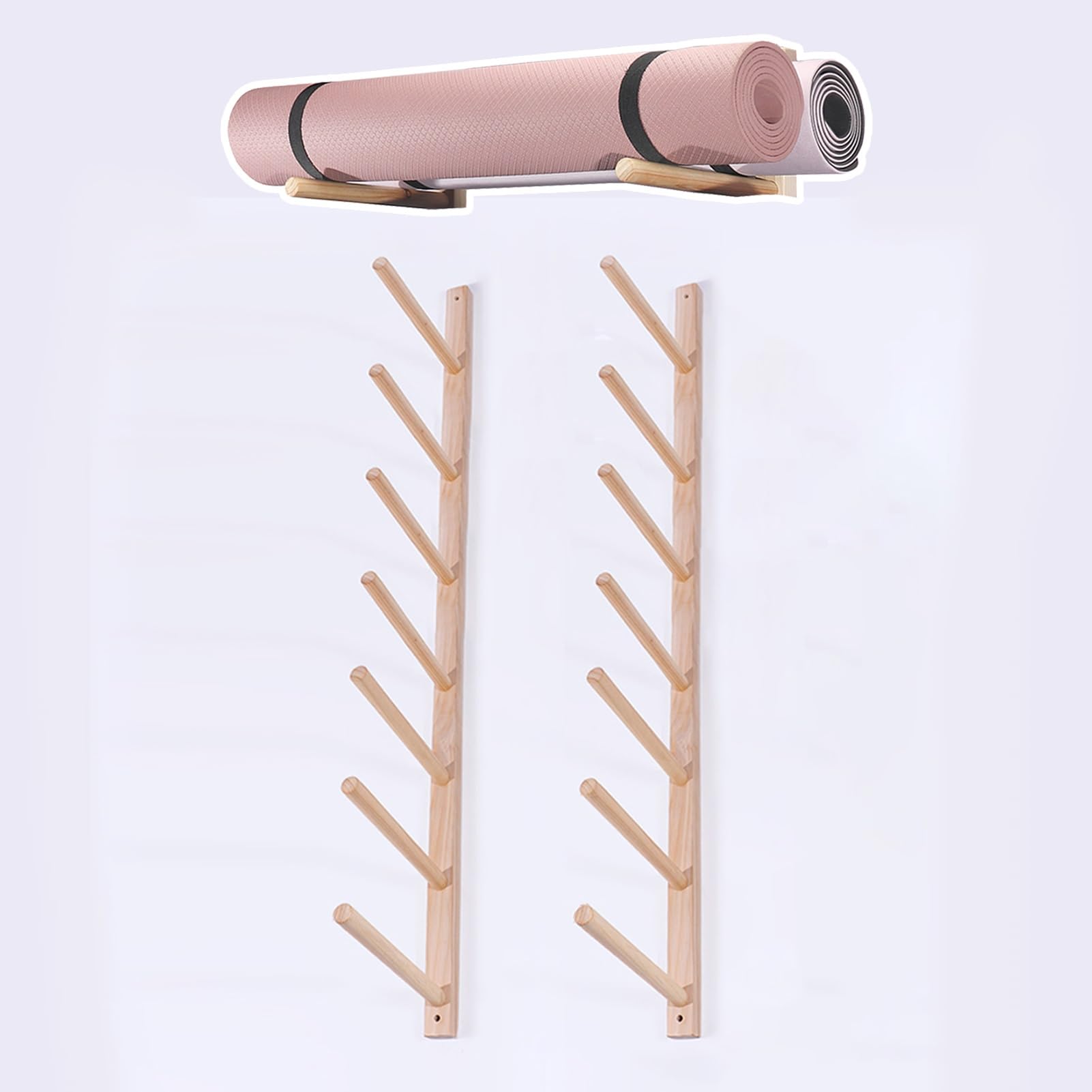 Soporte para esterillas de Yoga, Estante de Pared para esterillas de Yoga, Soporte de Madera de un Nivel para 2 esterillas, Organizador de Gimnasio, Estante de exhibición de 7 Niveles (124 c