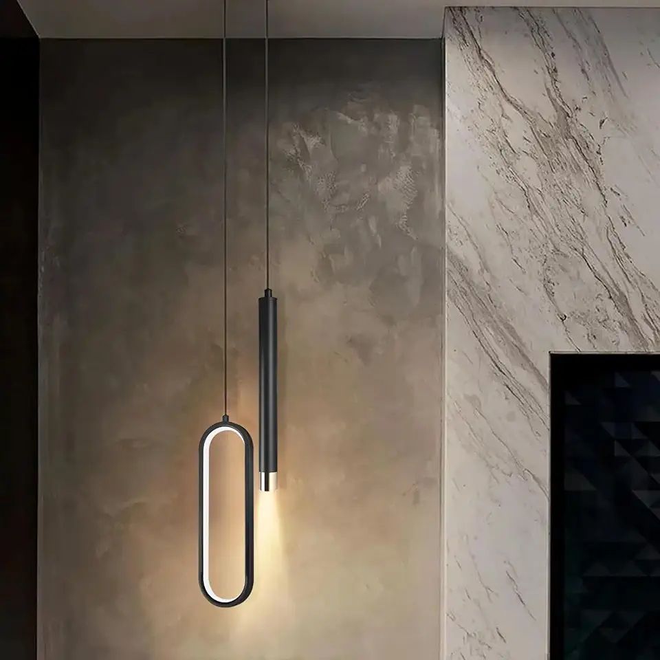 EKROTOK Luminária Pendente de LED 12w Moderna Led Oval Quarto Sala 3 Em 1, Luz de Teto para Sala de Jantar, Quarto, Cozinha, Café, Lustre Pendente (85-265V)