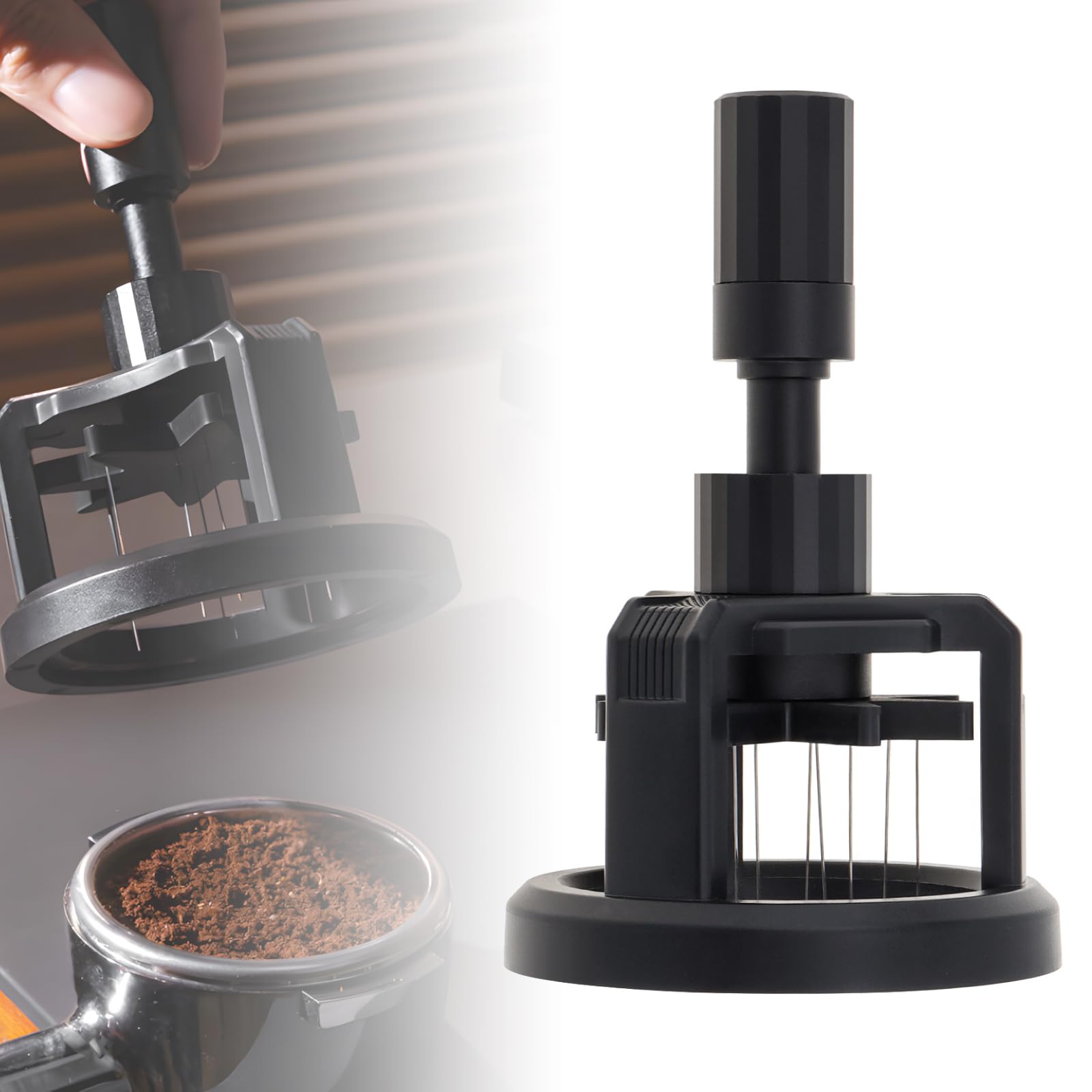 Agitateur à expresso 53 mm avec aiguille rotative réglable et support noir