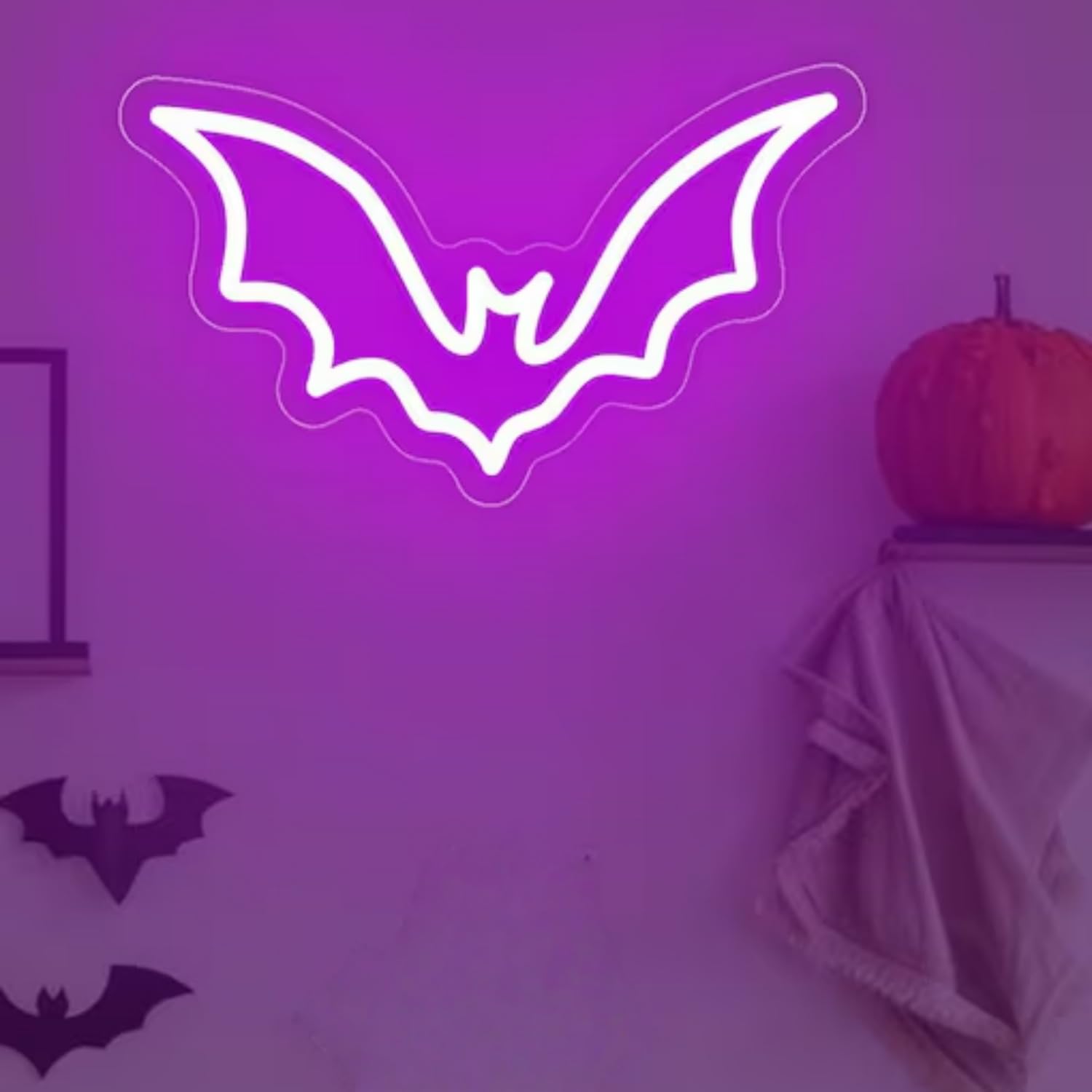 Bat Neon Sign, Flying Bat LED Neon Light for Halloween Wall Decor, Gothic Room Aesthetic, Witchcraft Festival Party Horror Wall Art, Spooky Home Decoration Gift for Teens USB Powered