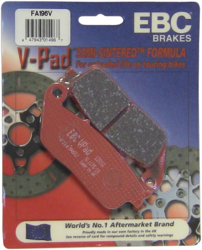 EBC Brakes British Made Semi-Sintered V-Pads FA196V to Fit BUELL,INDIAN,HONDA,LYNDALL BRAKE CALIPERS,LEXMOTO,TRIUMPH HINCKLEY PRODUCED MACHINES,KAWASAKI,VICTORY,SUZUKI,YAMAHA