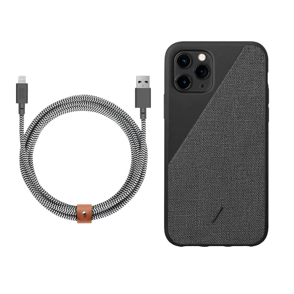Native Union Bundle with Clic Canvas Case Compatible with iPhone 11 Pro, Black + Belt Cable - 10ft Ultra-Strong Reinforced Lightning to USB Charging Cable, Zebra