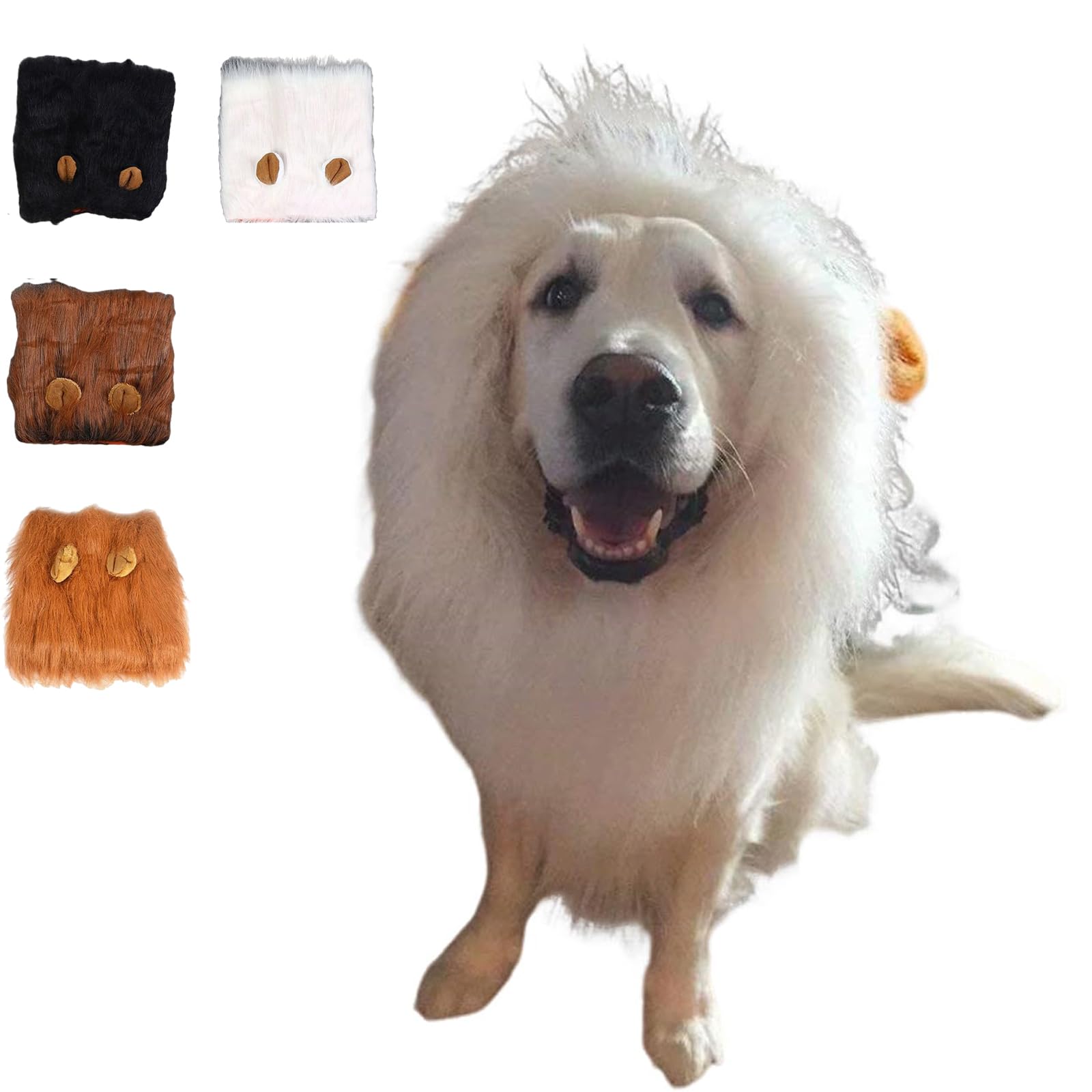 Melena de león para perro, disfraz de melena de león negro para perro, disfraz de melena de león realista ajustable para perros pequeños, medianos y grandes, disfraz de Halloween (blanco)