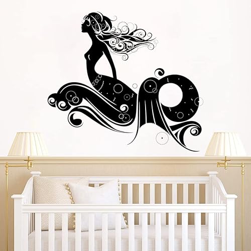 MEFOSS Calcomanía de pared extraíble de sirena para despegar y pegar, calcomanías de pared de sirena para decoración de pared de niñas, dormitorio,