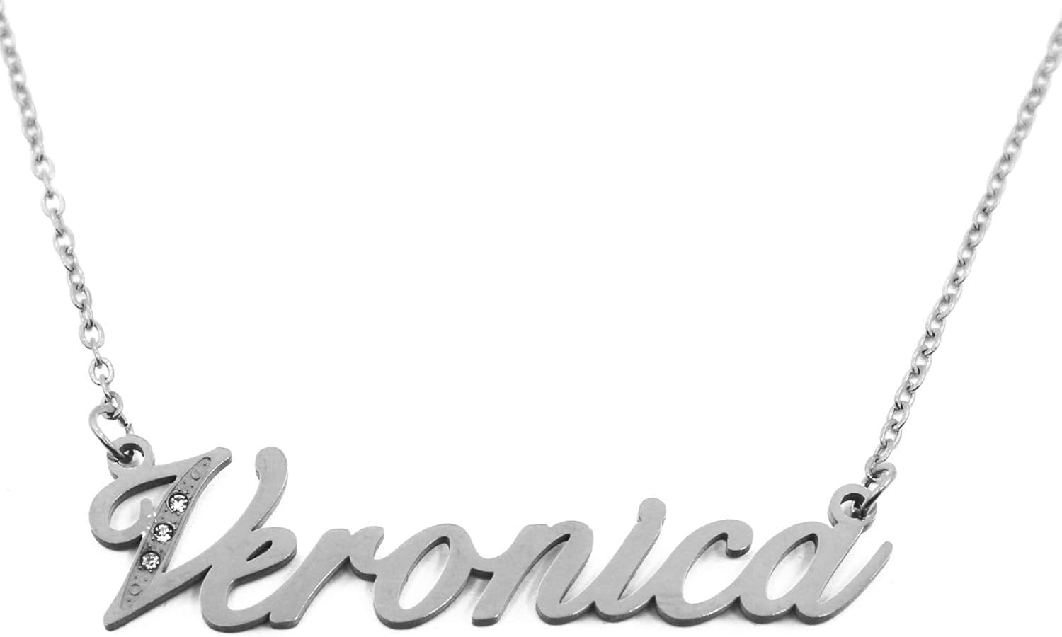 Veronica Name Necklace Personalised Italic Silver Tone, Custom Dainty Name Pendants, Jewellery for Ladies Girlfriend, Mother