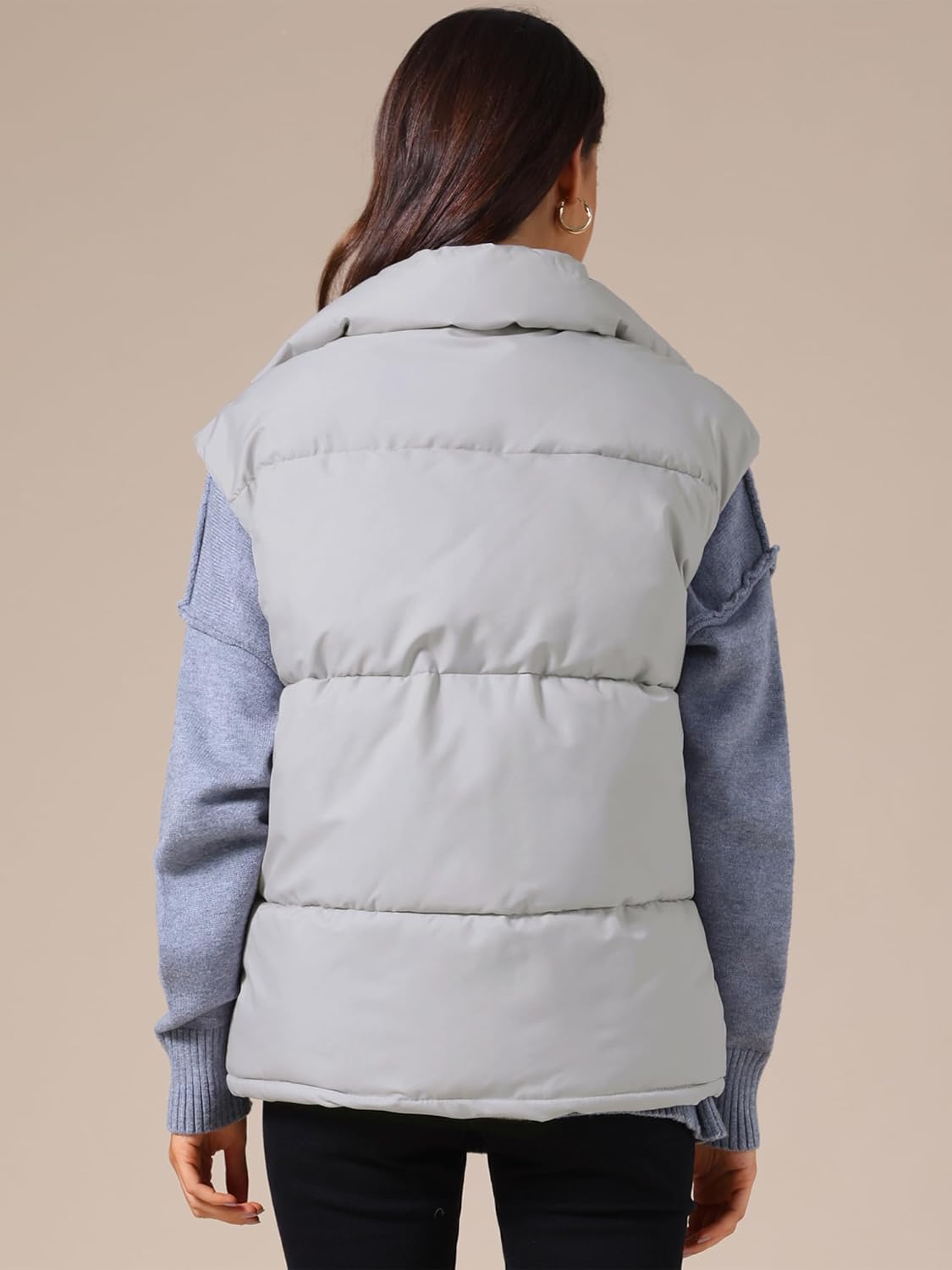 Allegra K Women's Puffer Vest Stand Collar Sleeveless Winter Lightweight Vests Warm Padded Jacket Coat - Image 4