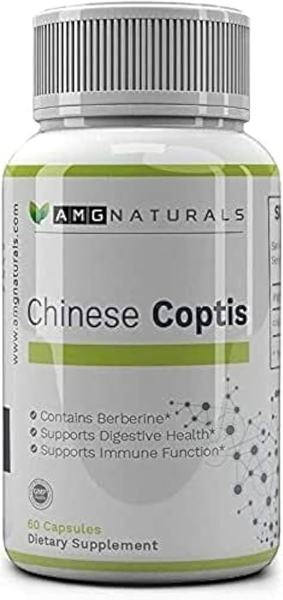 AMG Naturals Chinese Coptis (coptis chinensis) - No Binder, No fillers - Potent Whole Herb Huang Lian Su - Goldthread 550mg Berberine Coptisine - Packaging May Vary