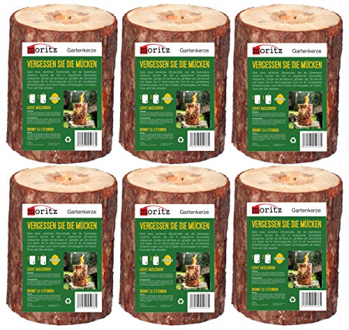 Moritz 6X Schwedenfeuer Citronella Geruch Baumfackel inkl. Anzünddocht Finnenfackel Gartenfackel Fackel Holz Partyfackel 1,5-2 Stunden Brenndauer 20cm hoch