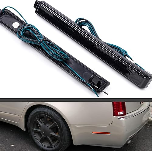 Miniatura 6 de NJSBYL Lente ahumada Cubierta de señal de giro Luz reflector para Cadillac CTS 2008-2013 4 puertas Sedan Full LED Parachoques trasero Fasica