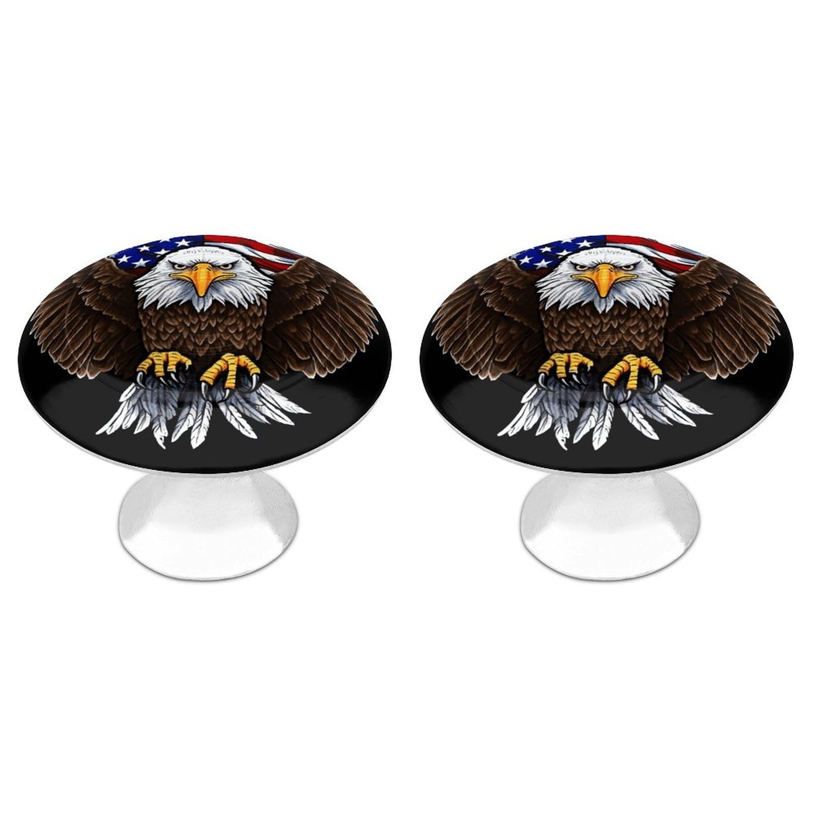 Fodpand White 2 Pack Cabinet Knobs 1.1 Inch Single Hole Drawer Pulls Handles Decorative Usa Flag Patriotic Eagle Furniture Knobs For Dresser Kitchen Bathroom Cupboard Wardrobe Vanity Closet Door Hardware