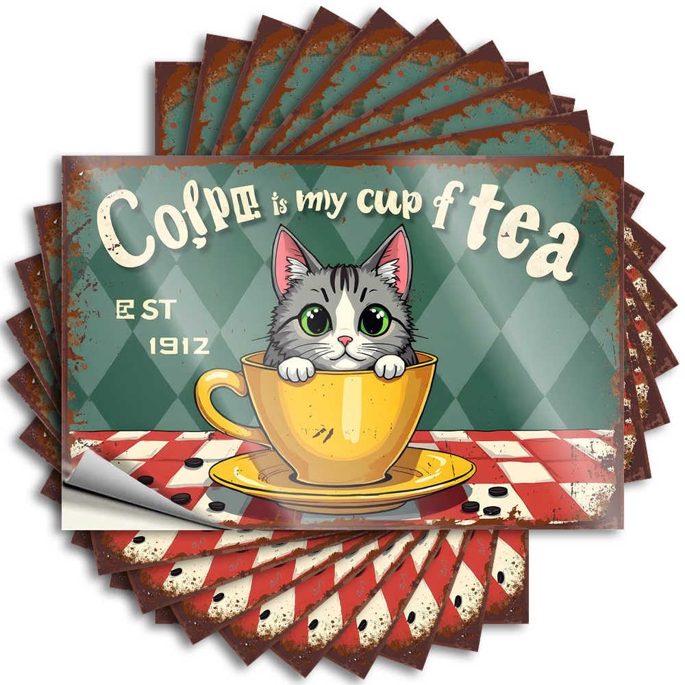 Decals Bottle Crazy Cat in A Cup: Vintage Coffee Lover's Sign for Motorcycle - Beer Easy Peel Removable(12X18CM)