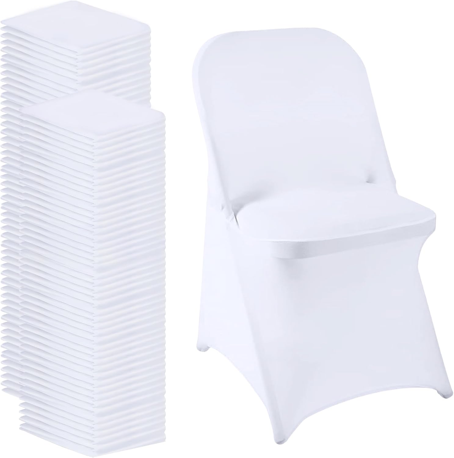Spandex Folding Chair Covers 100 PCS White Stretch Chair Covers Upgraded Universal Washable Fitted Chair Slipcovers Protector for Party, Wedding, Holidays, Banquet, Celebration (White,100PCS) White Folding Chair Covers 100PCS