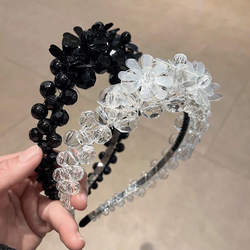 Black and White Crystal Diamond Hairband Minimalist Versatile Temperament Headwear Super Immortal Go Out