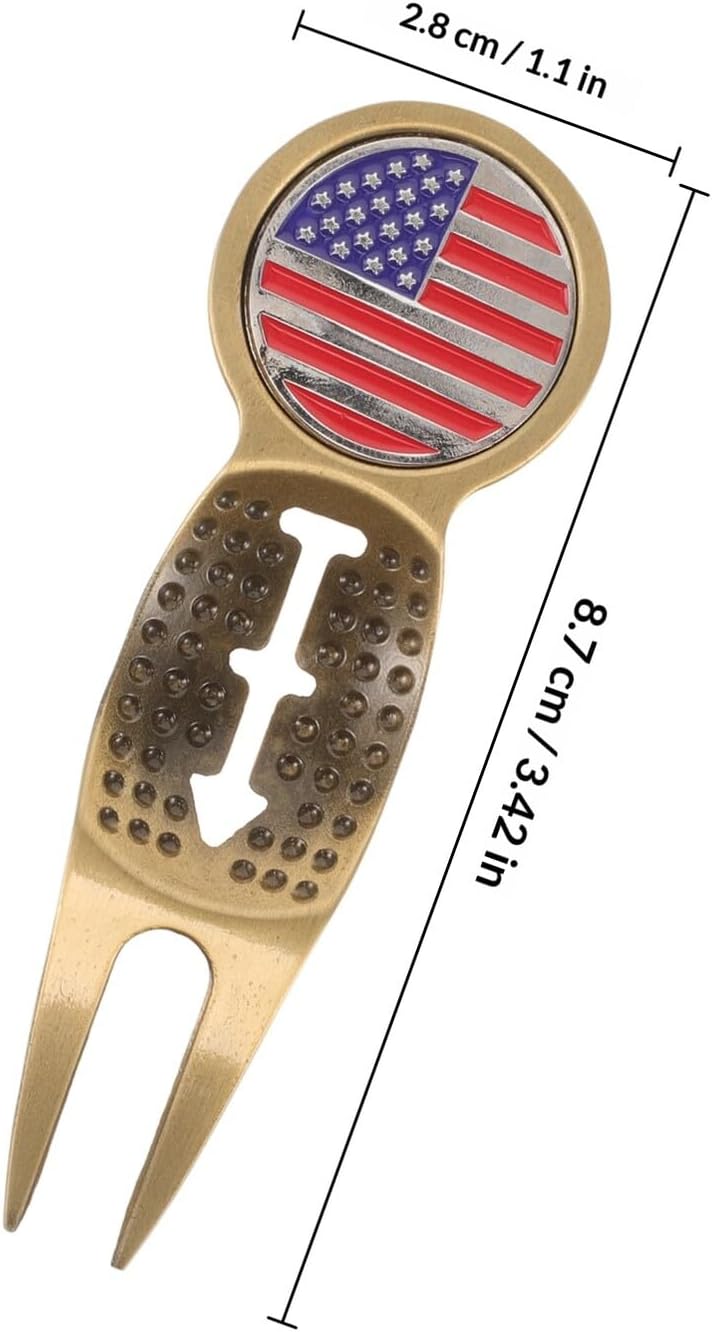Golf Divot Repair Tool with Ball Marker, Copper Outdoor Golf Fork Turf Repair Accessory for Course Maintenance and Professional Golfing