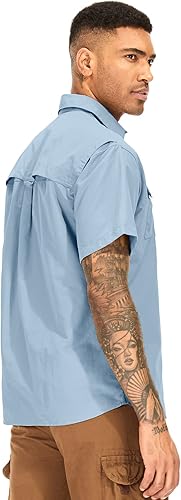Miniatura 2 de Anteef Camisas de manga corta para hombre, para pesca, senderismo, UPF 50+, safari, secado rápido, protección solar, protección solar UV, Azul