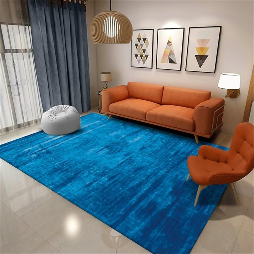 Tapis doux design minimaliste moderne bleu 90x180 cm lavable