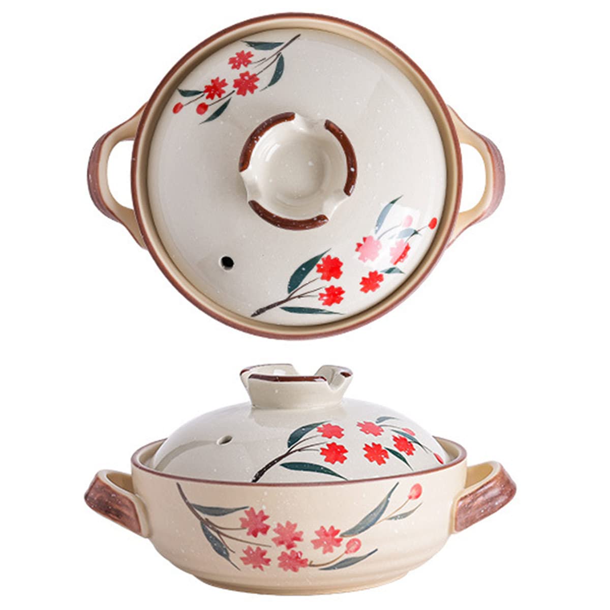 Olla De Hierro Fundido Esmaltada Estilo Japonés Olla De Estofado De Sopa Pintada A Mano De Alta Temperatura Hogar Duradero Cazuela Duradera Cocina para Estofar, Asar, Cocinar,Azul,1.5L