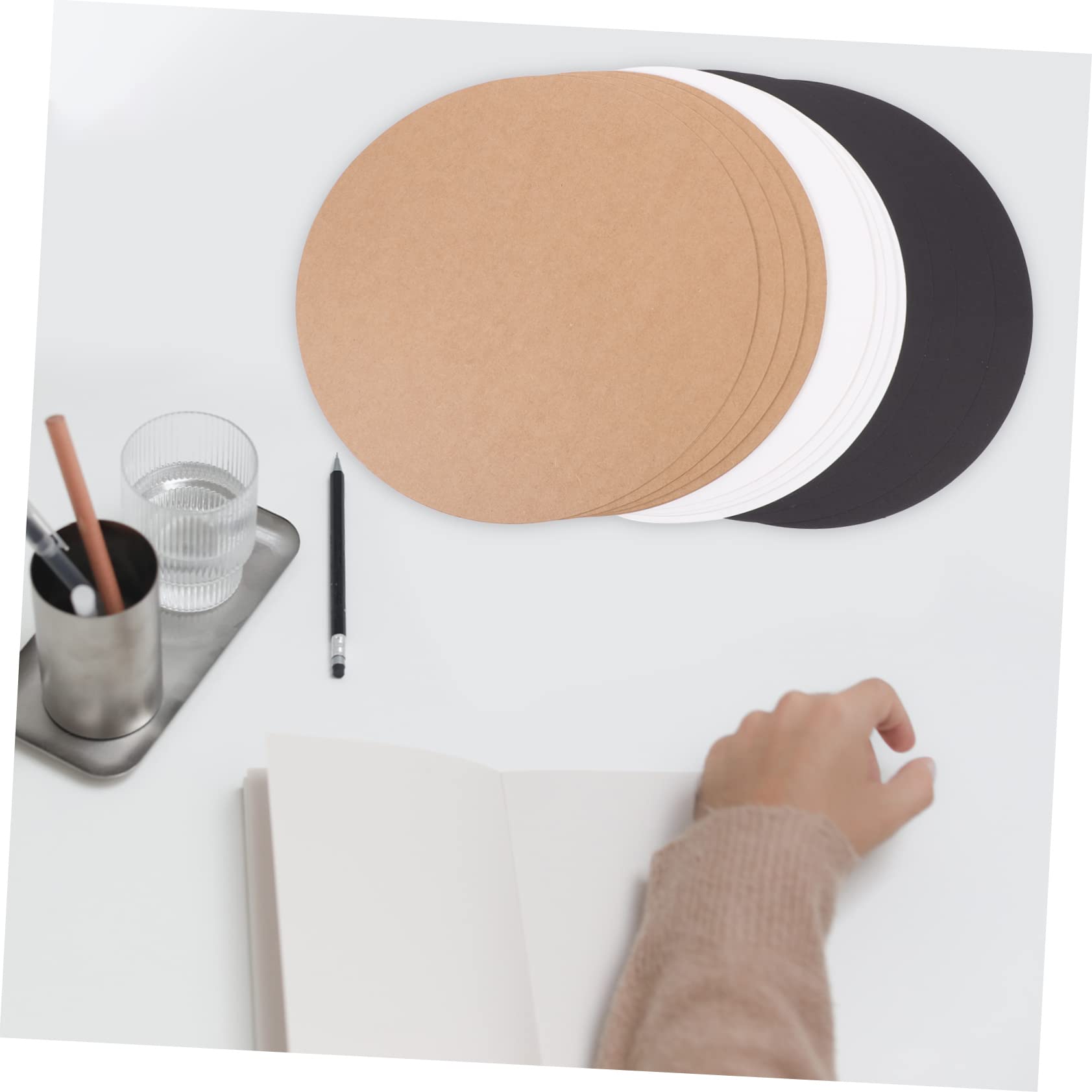 HOODANCOS 60 Cartoncini Rotondi in Carta Kraft Nera, Leggeri e Portatili, Superficie Liscia, per Pittura e Calligrafia Fai da Te