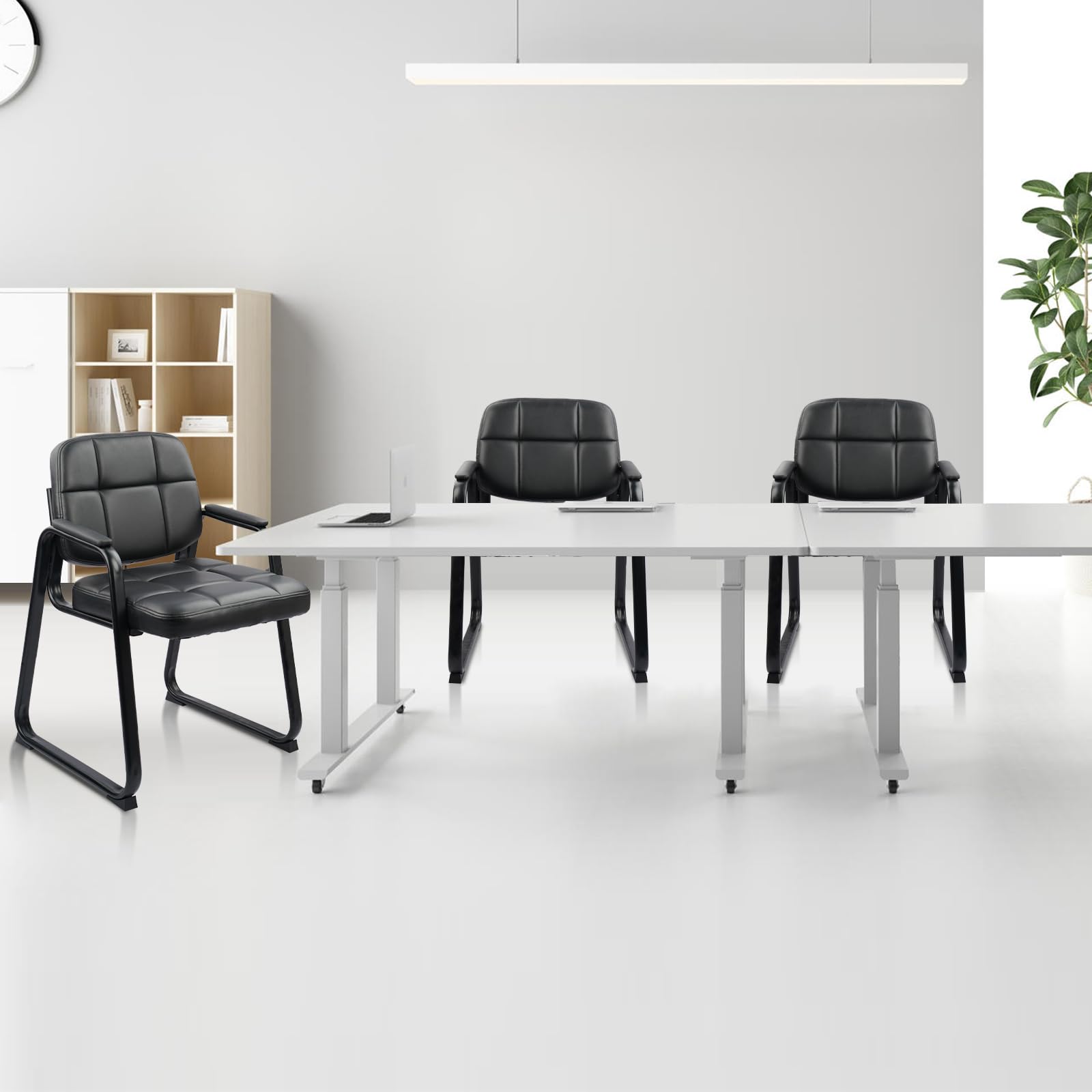 CLATINA Waiting Room Guest Chair with Bonded Leather Padded Arm Rest for Office Reception and Conference Desk Black — view 10