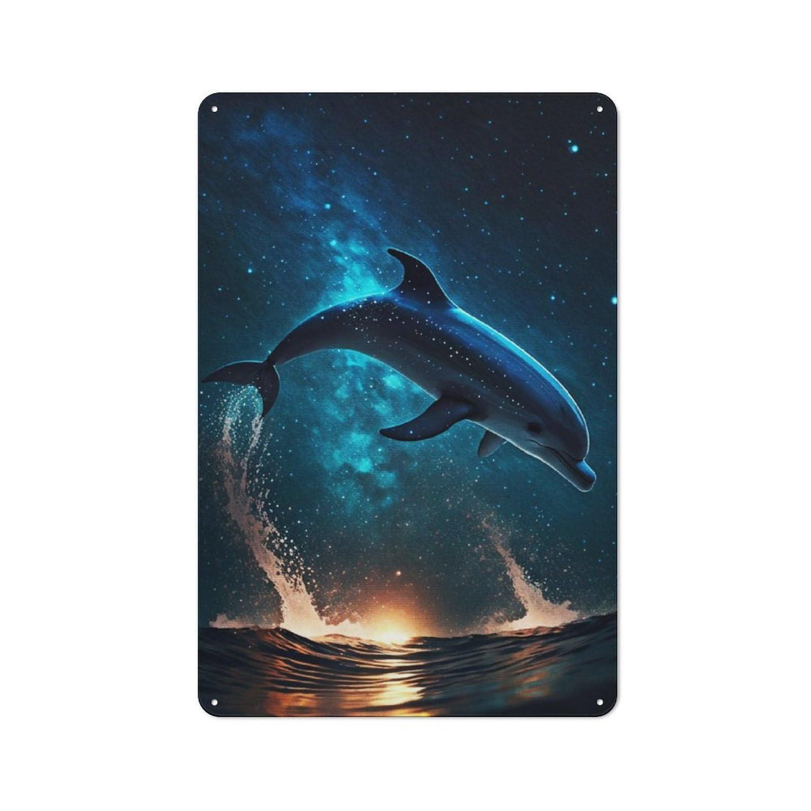 Junmoney Dolphin Space Creative Metal Wall Decor 30X20cm, Metal Desk Wall Sign For Hobby Room, Office, Lounge Or Living Room
