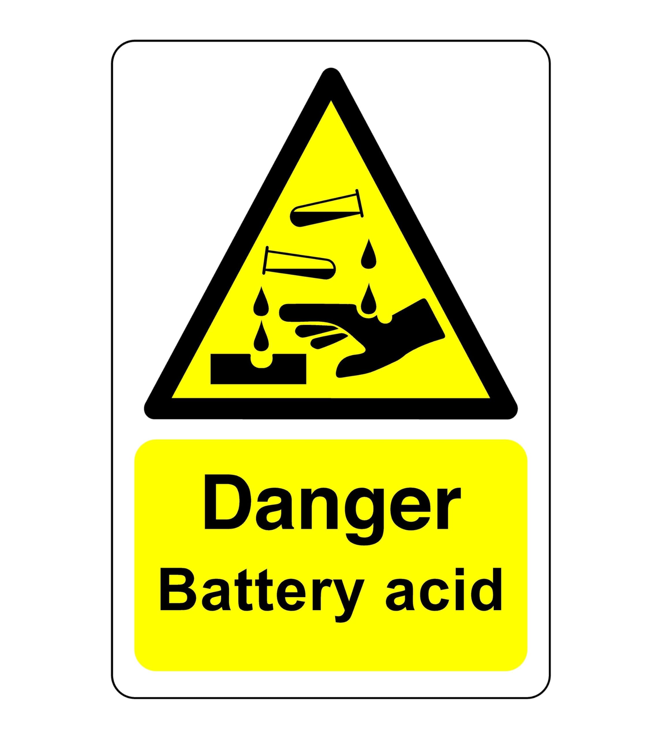 Safety First Display LTD Danger battery acid sign - Acid, Corrosive, Hazardous, Chemicals, Harmful - High tack self-adhesive sticker (150mm x 100mm) Viewing Distance within 3m.