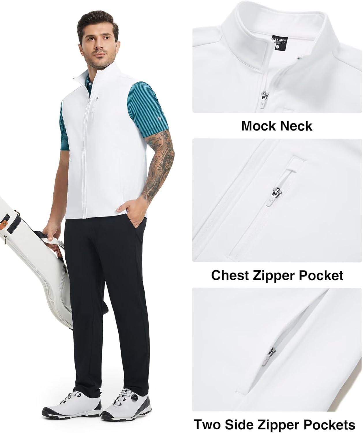 M MAELREG Men's Vest Outerwear Golf Water-Resistant Performance Lightweight Fleece Vest for Men Sleeveless Lined Midlayer