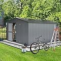 Domi Outdoor Storage Shed 11'x12.5', Metal Sheds Outdoor Storage with Lockable Doors & Air Vents for Patio Garden Lawn Backyard,Gray