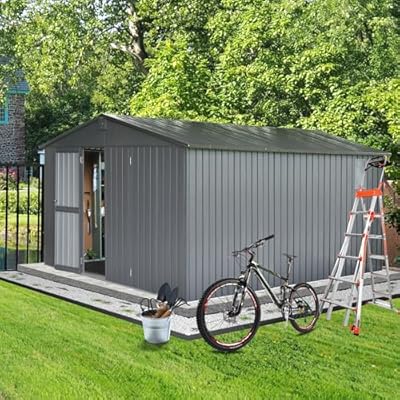 Domi Outdoor Storage Shed 11'x12.5', Metal Sheds Outdoor Storage with Lockable Doors & Air Vents for Patio Garden Lawn Backyard,Gray