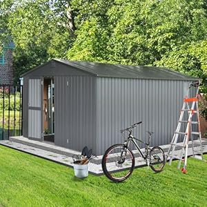 Domi Outdoor Storage Shed 11'x12.5', Metal Sheds Outdoor Storage with Lockable Doors & Air Vents for Patio Garden Lawn Backyard,Gray Domi Outdoor Storage Shed 11×125 Metal Sheds Outdoor Storage with Lockable Doors Air Vents for Patio Garden Lawn BackyardGray