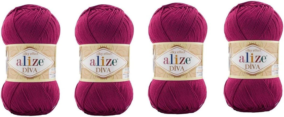 Hand Knitting Yarn 100% Microfiber Acrylic Yarn Alize Diva Silk Effect Thread Crochet Art Lace Craft Lot of 4 skeins 400gr 1532yds (326)