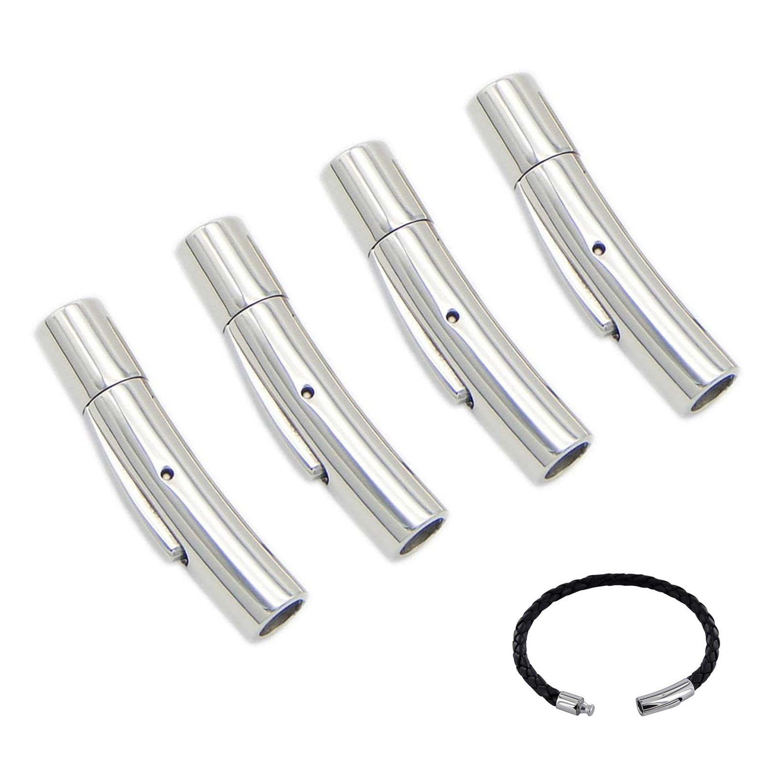 4 Chiusure Per Bracciali In Pelle - Argento, Acciaio Inox, 4mm Per Collane E Cordoncini - Foto 2