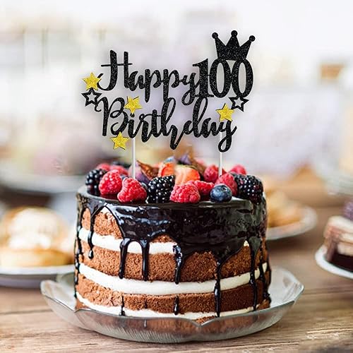 Miniatura 5 de Decoración para pastel de cumpleaños número 100, estrella negra con purpurina 100 y fabulosa selección para pastel de cumpleaños número 100,